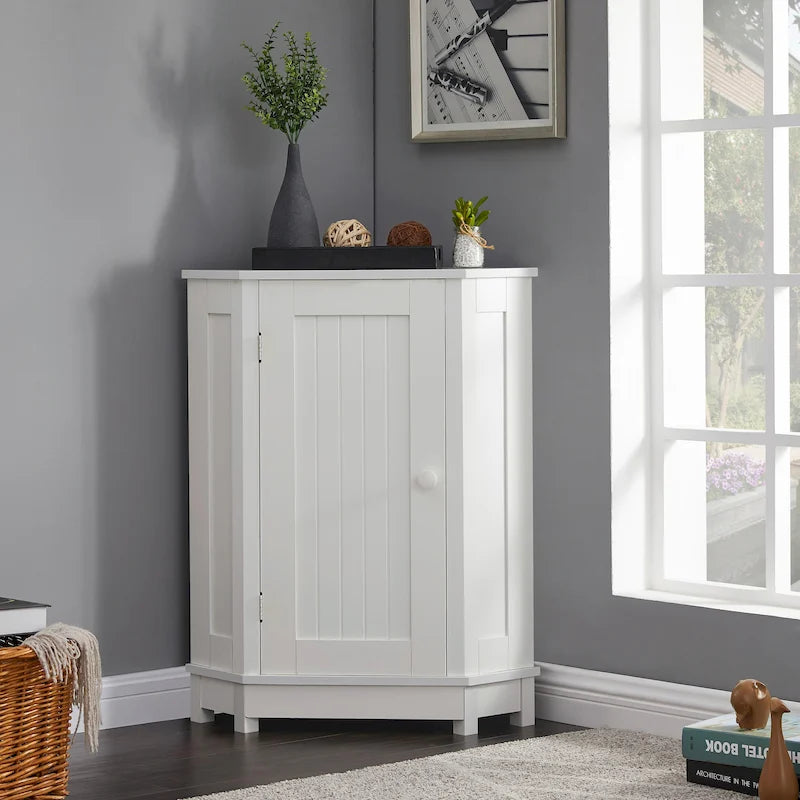 Meuble de rangement d'angle de salle de bain triangulaire avec étagère réglable