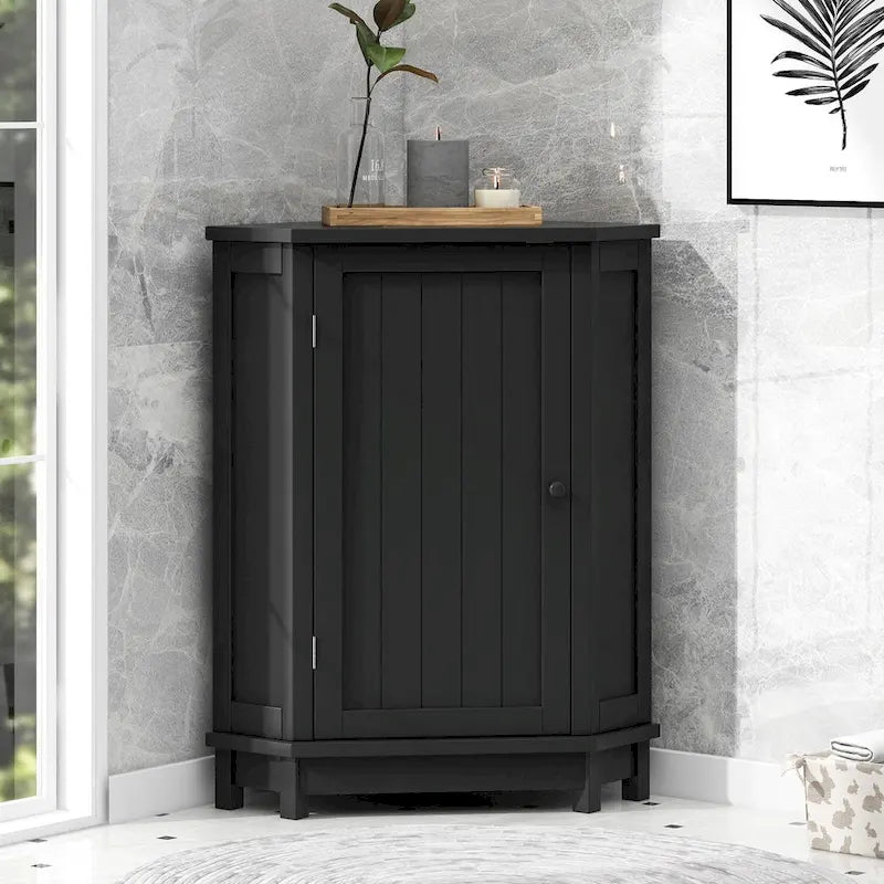 Meuble de rangement d'angle de salle de bain triangulaire avec étagère réglable