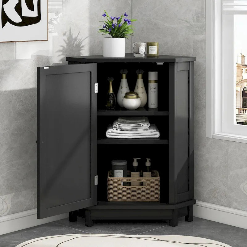 Meuble de rangement d'angle de salle de bain triangulaire avec étagère réglable