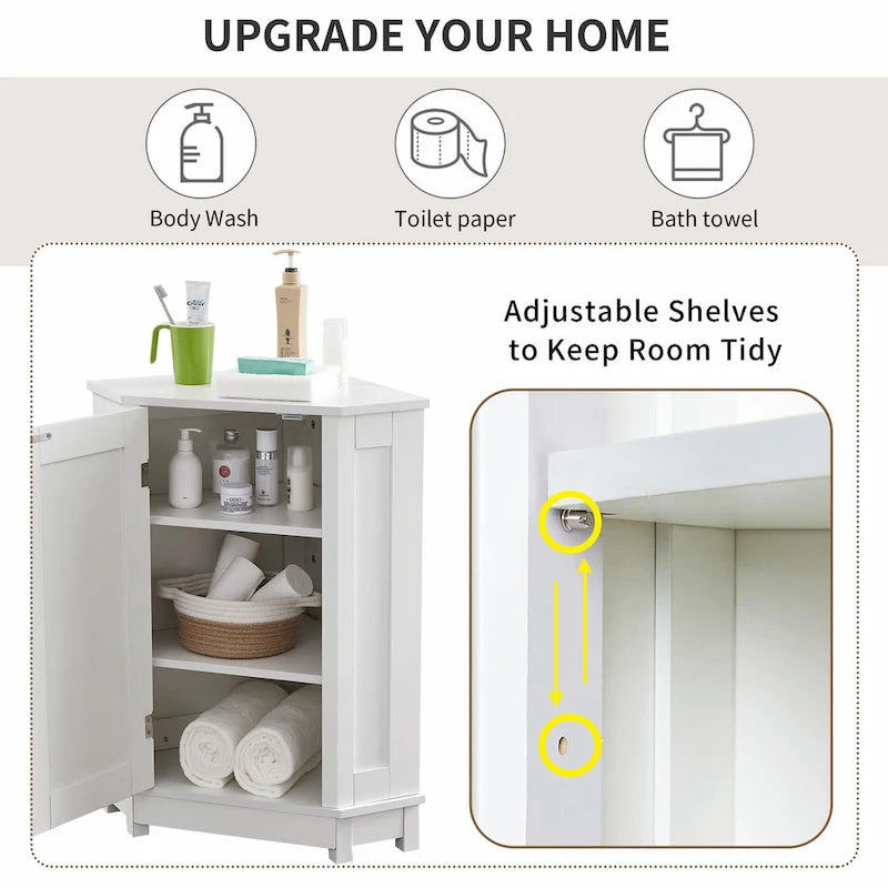 Meuble de rangement d'angle de salle de bain triangulaire avec étagère réglable