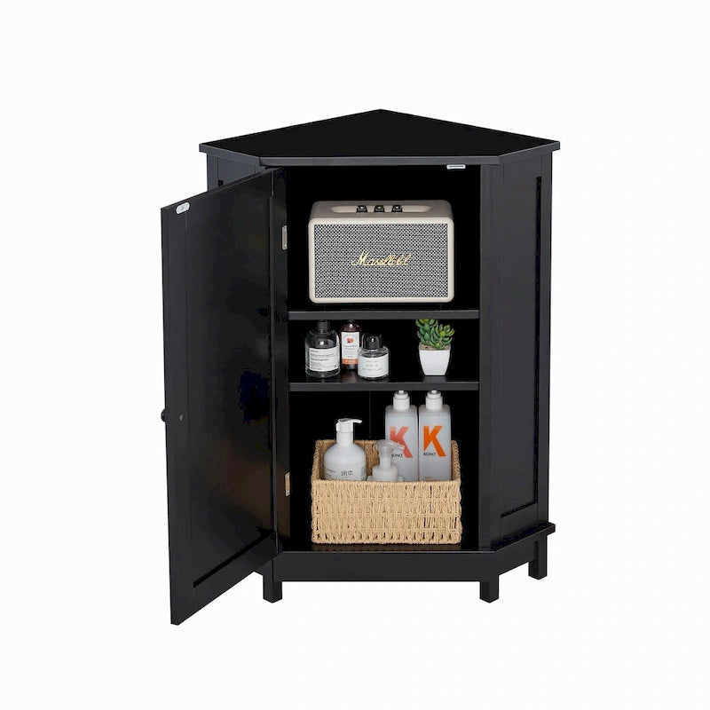 Meuble de rangement d'angle de salle de bain triangulaire avec étagère réglable