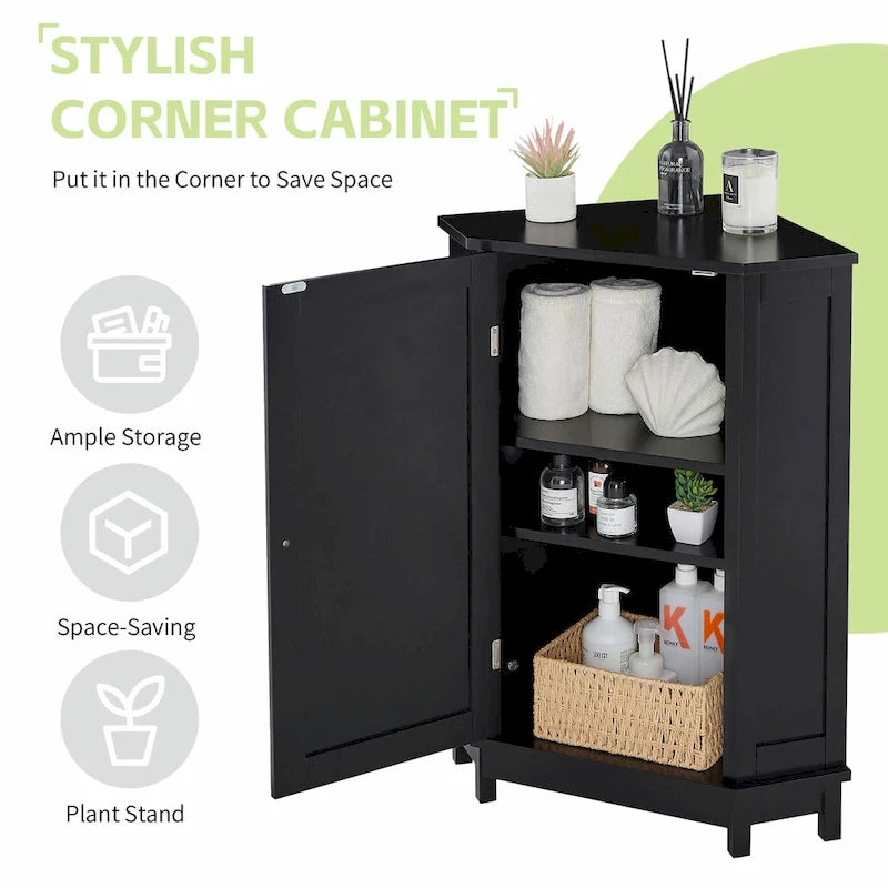 Meuble de rangement d'angle de salle de bain triangulaire avec étagère réglable