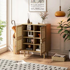 Meuble de rangement 4 portes en maille de rotin, buffet avec huit espaces de rangement, pour entrée, salon, couloir (naturel)
