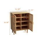 Meuble de rangement 4 portes en maille de rotin, buffet avec huit espaces de rangement, pour entrée, salon, couloir (naturel)