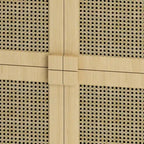 Meuble de rangement 4 portes en maille de rotin, buffet avec huit espaces de rangement, pour entrée, salon, couloir (naturel)