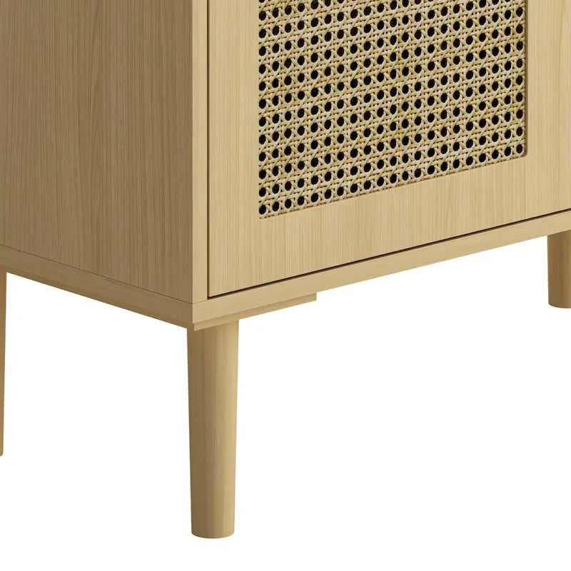 Meuble de rangement 4 portes en maille de rotin, buffet avec huit espaces de rangement, pour entrée, salon, couloir (naturel)