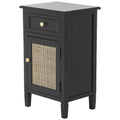 Meuble de rangement en bois fait main 1 tiroir et 1 porte avec façade en rotin - Noir - Décoration Roche River
