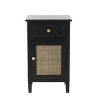 Meuble de rangement en bois fait main 1 tiroir et 1 porte avec façade en rotin - Noir - Décoration Roche River