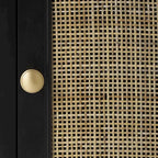 Meuble de rangement en bois fait main 1 tiroir et 1 porte avec façade en rotin - Noir - Décoration Roche River
