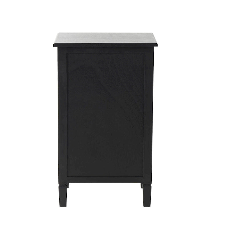 Meuble de rangement en bois fait main 1 tiroir et 1 porte avec façade en rotin - Noir - Décoration Roche River