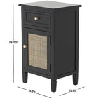 Meuble de rangement en bois fait main 1 tiroir et 1 porte avec façade en rotin - Noir - Décoration Roche River