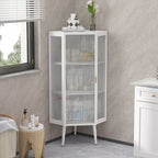 Meuble d'angle 22,25 pour salle de bain, salon et chambre à coucher, trois niveaux avec portes en verre trempé et étagères de rangement
