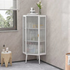 Meuble d'angle 22,25 pour salle de bain, salon et chambre à coucher, trois niveaux avec portes en verre trempé et étagères de rangement