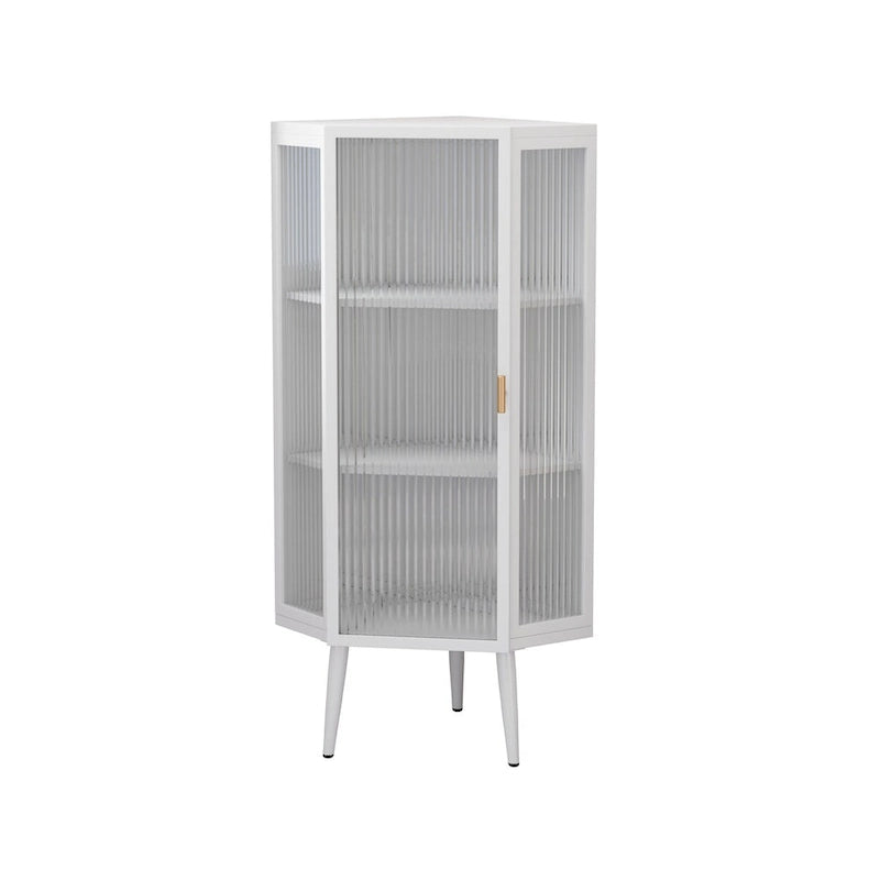 Meuble d'angle 22,25 pour salle de bain, salon et chambre à coucher, trois niveaux avec portes en verre trempé et étagères de rangement