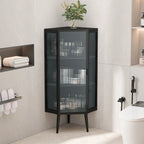 Meuble d'angle 22,25 pour salle de bain, salon et chambre à coucher, trois niveaux avec portes en verre trempé et étagères de rangement