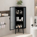 Meuble d'angle 22,25 pour salle de bain, salon et chambre à coucher, trois niveaux avec portes en verre trempé et étagères de rangement