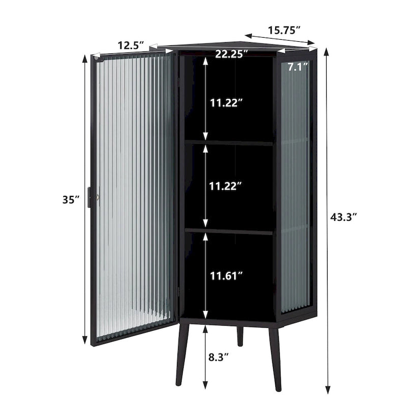 Meuble d'angle 22,25 pour salle de bain, salon et chambre à coucher, trois niveaux avec portes en verre trempé et étagères de rangement