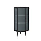 Meuble d'angle 22,25 pour salle de bain, salon et chambre à coucher, trois niveaux avec portes en verre trempé et étagères de rangement