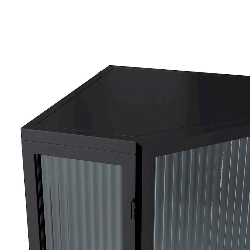 Meuble d'angle 22,25 pour salle de bain, salon et chambre à coucher, trois niveaux avec portes en verre trempé et étagères de rangement