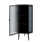 Meuble d'angle 22,25 pour salle de bain, salon et chambre à coucher, trois niveaux avec portes en verre trempé et étagères de rangement