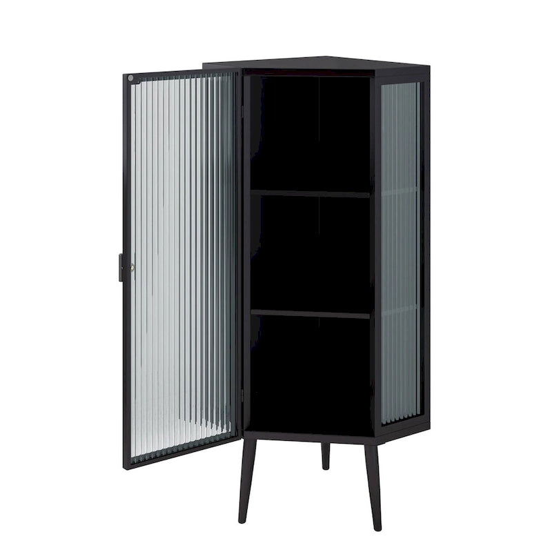 Meuble d'angle 22,25 pour salle de bain, salon et chambre à coucher, trois niveaux avec portes en verre trempé et étagères de rangement