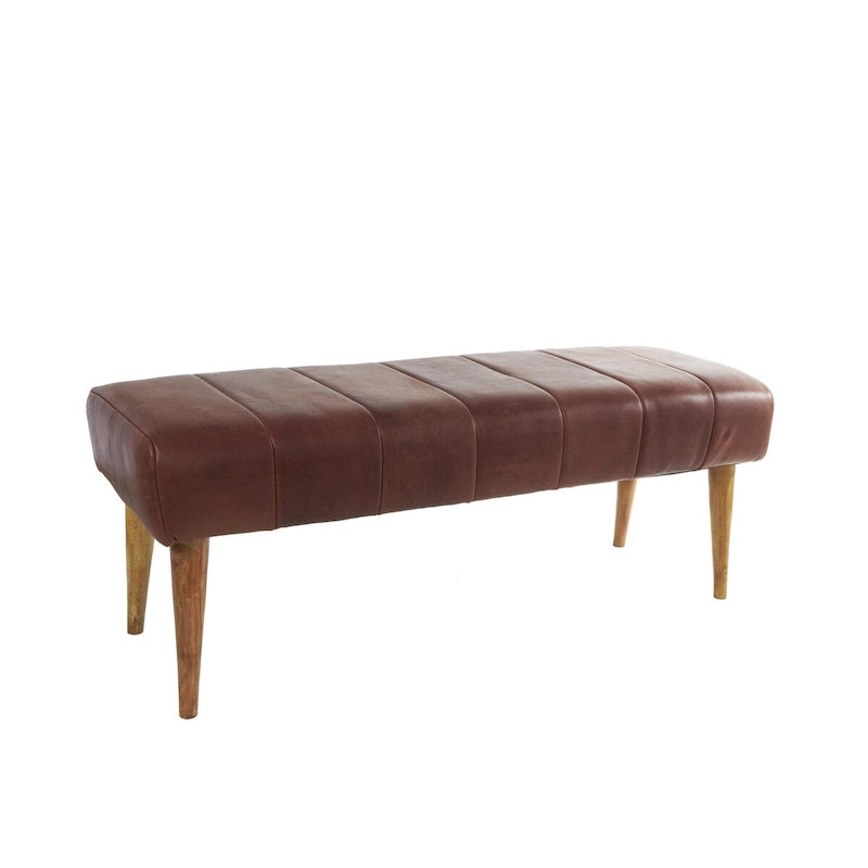 Banc capitonné en cuir avec pieds en bois - Marron - Roche River Decor