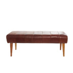 Banc capitonné en cuir avec pieds en bois - Marron - Roche River Decor