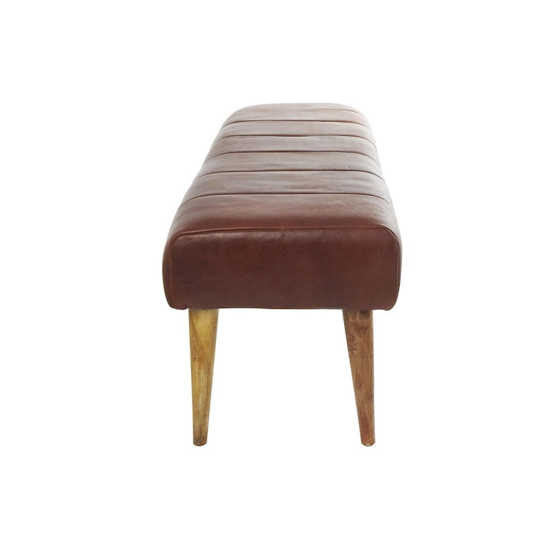 Banc capitonné en cuir avec pieds en bois - Marron - Roche River Decor