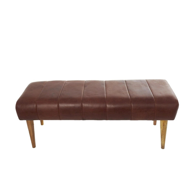 Banc capitonné en cuir avec pieds en bois - Marron - Roche River Decor