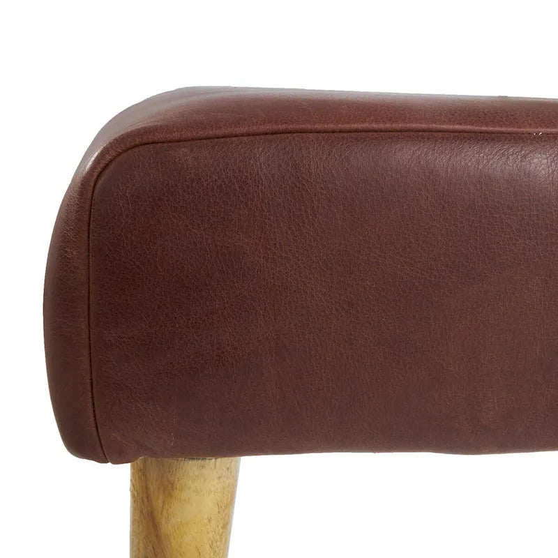 Banc capitonné en cuir avec pieds en bois - Marron - Roche River Decor