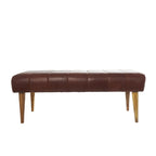 Banc capitonné en cuir avec pieds en bois - Marron - Roche River Decor