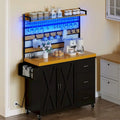 Grand îlot de cuisine roulant Moasis avec prise de courant et lumière LED, armoire de rangement avec étagère haute