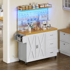 Grand îlot de cuisine roulant Moasis avec prise de courant et lumière LED, armoire de rangement avec étagère haute