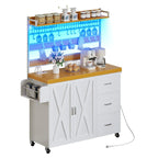 Grand îlot de cuisine roulant Moasis avec prise de courant et lumière LED, armoire de rangement avec étagère haute