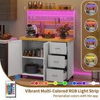 Grand îlot de cuisine roulant Moasis avec prise de courant et lumière LED, armoire de rangement avec étagère haute