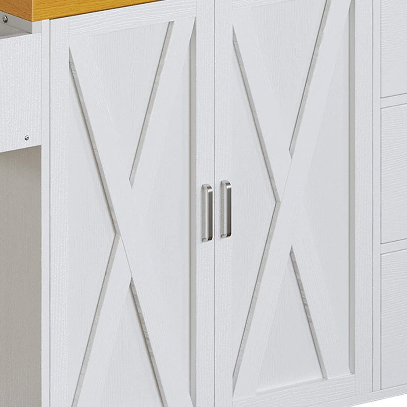 Grand îlot de cuisine roulant Moasis avec prise de courant et lumière LED, armoire de rangement avec étagère haute