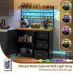 Grand îlot de cuisine roulant Moasis avec prise de courant et lumière LED, armoire de rangement avec étagère haute