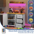 Grand îlot de cuisine roulant Moasis avec prise de courant et lumière LED, armoire de rangement avec étagère haute