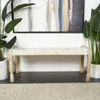 Banc d'intérieur fait main en tissu de coton tissé à motif chevrons avec pieds en bois de manguier clair - Beige - Roche River Decor