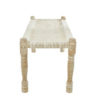Banc d'intérieur fait main en tissu de coton tissé à motif chevrons avec pieds en bois de manguier clair - Beige - Roche River Decor