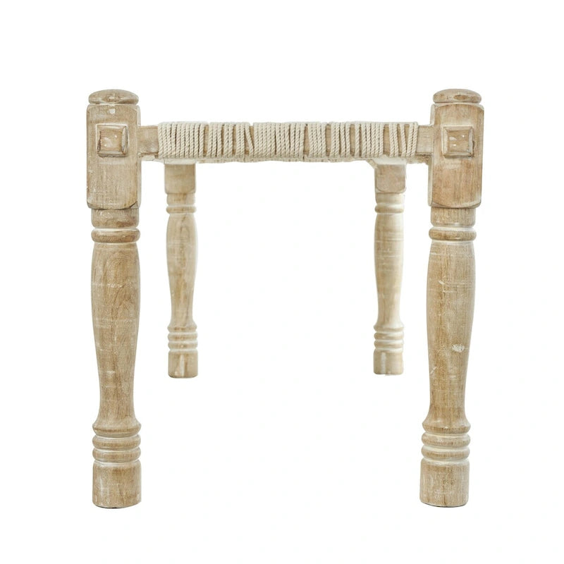 Banc d'intérieur fait main en tissu de coton tissé à motif chevrons avec pieds en bois de manguier clair - Beige - Roche River Decor