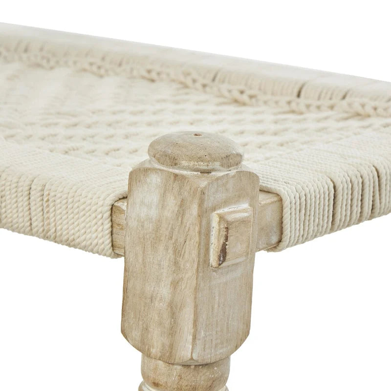 Banc d'intérieur fait main en tissu de coton tissé à motif chevrons avec pieds en bois de manguier clair - Beige - Roche River Decor