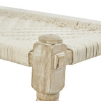 Banc d'intérieur fait main en tissu de coton tissé à motif chevrons avec pieds en bois de manguier clair - Beige - Roche River Decor