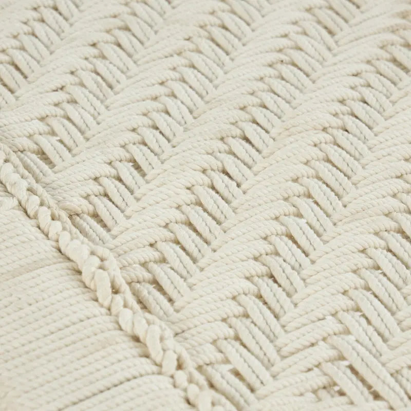 Banc d'intérieur fait main en tissu de coton tissé à motif chevrons avec pieds en bois de manguier clair - Beige - Roche River Decor