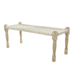 Banc d'intérieur fait main en tissu de coton tissé à motif chevrons avec pieds en bois de manguier clair - Beige - Roche River Decor
