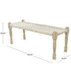 Banc d'intérieur fait main en tissu de coton tissé à motif chevrons avec pieds en bois de manguier clair - Beige - Roche River Decor