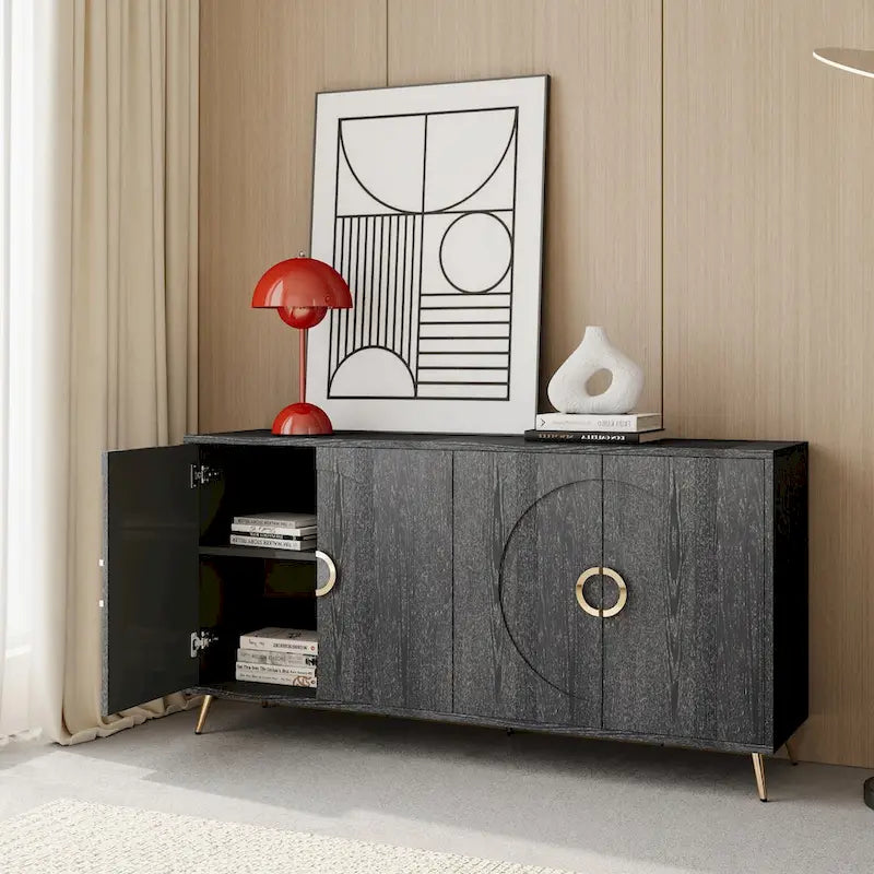 Meuble bas laqué moderne à 4 portes en bois
