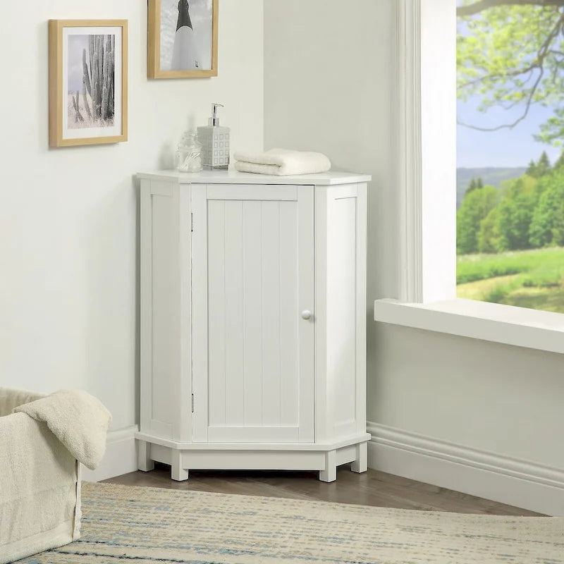 Meuble de salle de bain blanc d'angle triangulaire avec étagère réglable en MDF de style moderne
