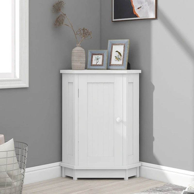 Meuble de salle de bain blanc d'angle triangulaire avec étagère réglable en MDF de style moderne