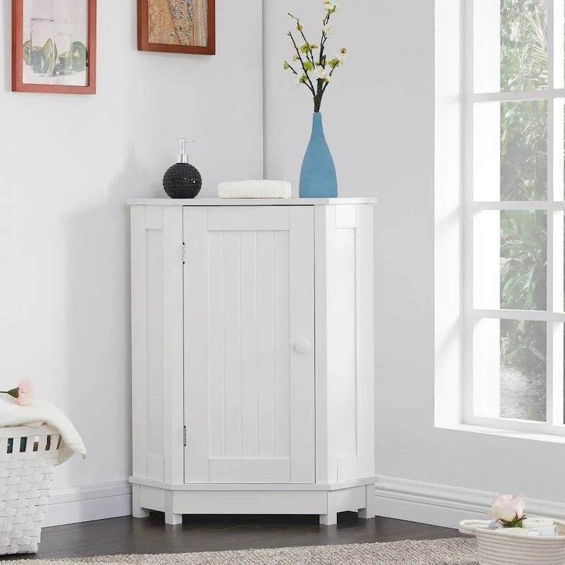 Meuble de salle de bain blanc d'angle triangulaire avec étagère réglable en MDF de style moderne